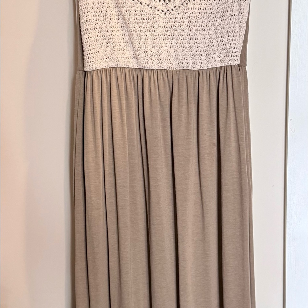 Cream and Tan Women's Dress